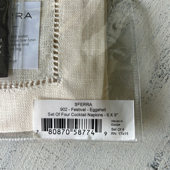 SFERRA Fine Linen Cocktail Napkins Set of 4 902…Festival in Eggshell - Picture 4 of 11